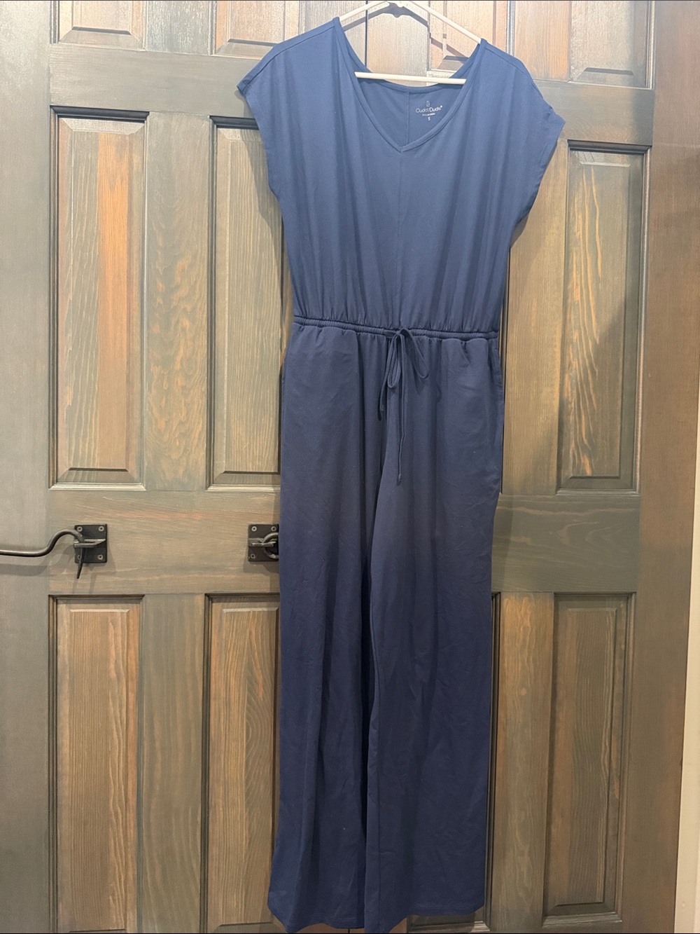 Cuddl Duds womenโs small Navy V-Neck Drawstring Wide-Leg Jumpsuit